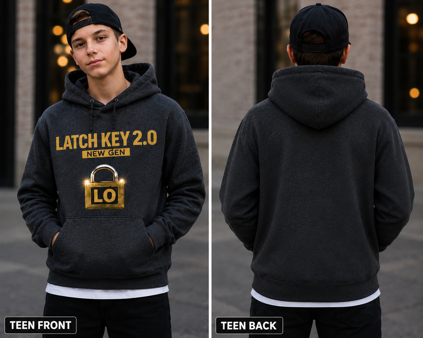 "LATCH KEY 2.0 – NEW GEN" Teen Front/Back Hoodie