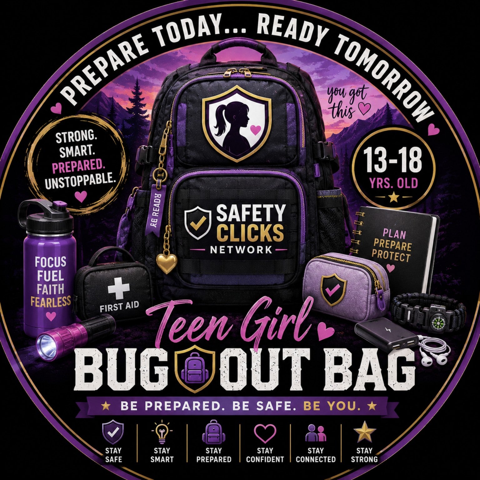 Teen Girl Bug Out Bag — Emergency Preparedness Backpack for Teen Girls